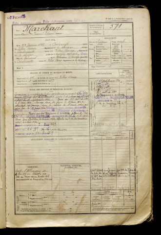 Marchant, André Vincent Edmond, né le 22 janvier 1898 à Cardonnette (Somme), classe 1918, matricule n° 571, Bureau de recrutement d'Amiens