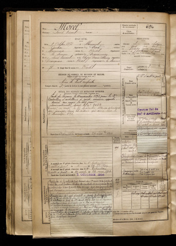 Morel, Louis Vincent, né le 09 octobre 1872 à Abancourt (Nord), classe 1892, matricule n° 694, Bureau de recrutement de Péronne