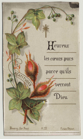 Heureux les coeurs purs parce qu'ils verront Dieu. Les Béatitudes