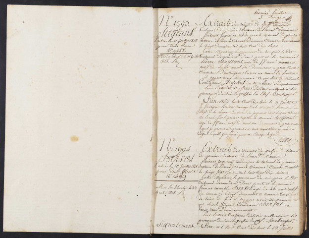 Maison de correction dite Bicêtre à Amiens. Registre d'écrou : numéros 1993 à 2454. 09 juillet 1818 - 29 juin 1821