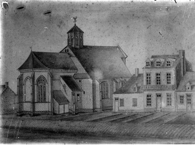 Eglise et la place de Woirel, d'après un dessin
