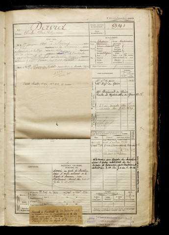 David, Charles Albert Philippe, né le 01 janvier 1901 à Amiens (Somme), classe 1921, matricule n° 941, Bureau de recrutement d'Amiens