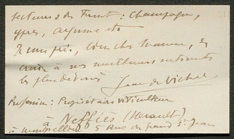 Témoignage de Vichet (de), Jean (Caporal) et correspondance avec Jacques Péricard