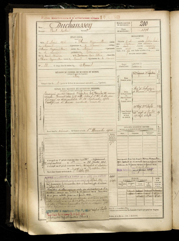 Duchaussoy, Paul Arthur, né le 06 août 1876 à Plessier-Rozainvillers (Le) (Somme), classe 1896, matricule n° 200, Bureau de recrutement de Péronne