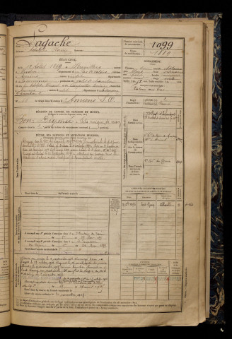 Lagache, Adolphe Claire, né le 12 août 1869 à Brévillers (Pas-de-Calais), classe 1889, matricule n° 1099, Bureau de recrutement d'Amiens