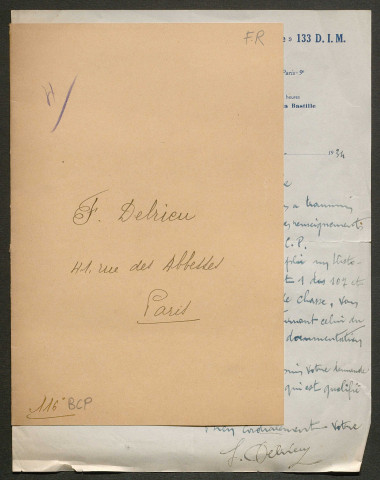 Témoignage de Delrieu, F et correspondance avec Jacques Péricard