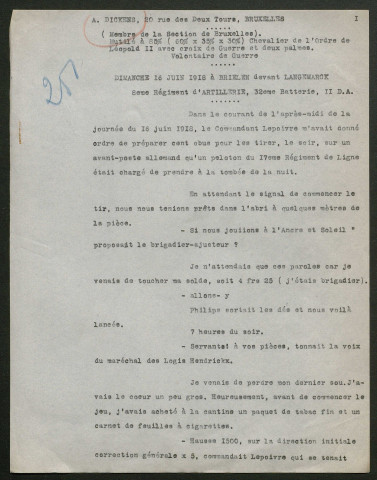 Témoignage de Dickens, A. et correspondance avec Jacques Péricard