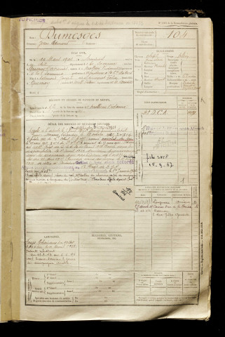 Dumesges, Jean Edmond, né le 10 mars 1901 à Amiens (Somme), classe 1921, matricule n° 104, Bureau de recrutement d'Amiens