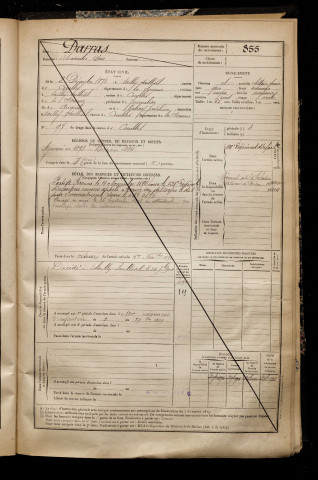 Darras, Alexandre Oscar, né le 02 décembre 1872 à Sailly-Saillisel (Somme), classe 1892, matricule n° 855, Bureau de recrutement de Péronne