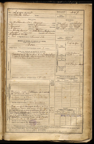 Legrand, Charles Albert, né le 13 novembre 1872 à Amiens (Somme), classe 1892, matricule n° 467, Bureau de recrutement d'Amiens
