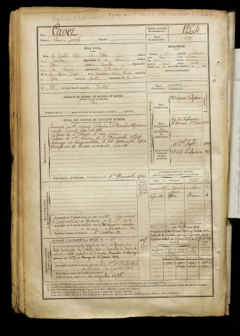 Cavet, Louis Joseph, né le 26 juillet 1876 à Ytres (Somme), classe 1896, matricule n° 1264, Bureau de recrutement de Péronne