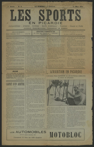 Les Sports en Picardie. Automobile, aviation, cyclisme, sports d'athlétisme, hippisme, chasse et pêche, numéro 2 (1911)