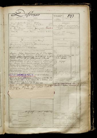 Dufresne, Alphonse, né le 09 septembre 1900 à Pithon (Aisne), classe 1920, matricule n° 873, Bureau de recrutement de Péronne