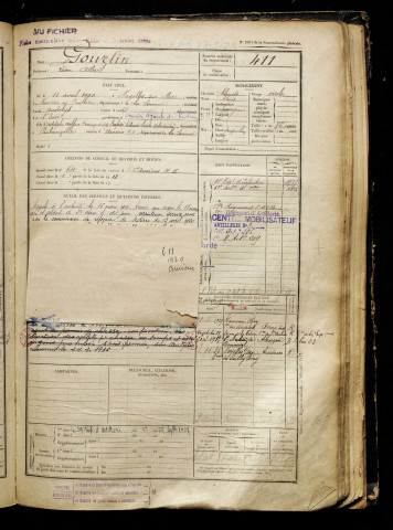 Gourlin, Léon Albert, né le 11 avril 1900 à Noyelles-sur-Mer (Somme), classe 1920, matricule n° 411, Bureau de recrutement d'Amiens