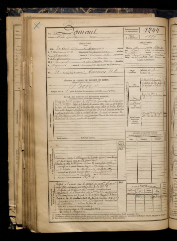 Domont, Alida Guillaume, né le 30 août 1869 à Argoeuves (Somme), classe 1889, matricule n° 1244, Bureau de recrutement d'Amiens