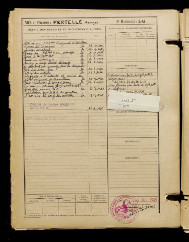 Fertelle, Georges Emile Eugène, né le 27 décembre 1898 à Corbie (Somme), classe 1918, matricule n° 219, Bureau de recrutement d'Amiens