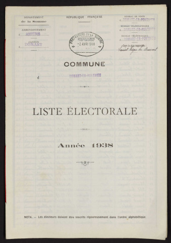 Liste électorale : Domart-en-Ponthieu (Domart)