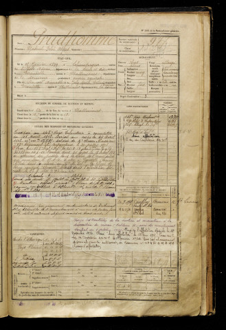Prudhomme, Gabriel Elie Alfred, né le 25 janvier 1899 à Champagne-sur-Oise (Val-d'Oise), classe 1919, matricule n° 977, Bureau de recrutement d'Abbeville