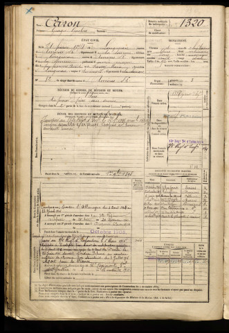 Caron, Georges Gaston, né le 21 février 1874 à Longueau (Somme), classe 1894, matricule n° 1320, Bureau de recrutement d'Amiens