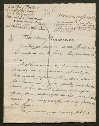 Témoignage de Bellen, René Auguste et correspondance avec Jacques Péricard