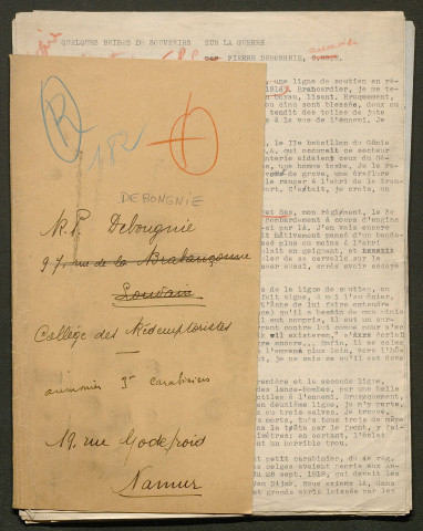 Témoignage de Debongnie (Abbé), Pierre (Aumônier) et correspondance avec Jacques Péricard