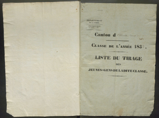Tirage au sort (arrondissement d'Abbeville) de l'année 1833