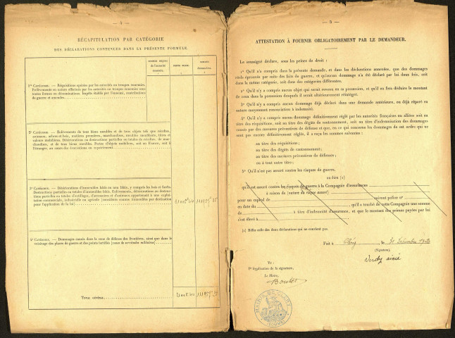 Cléry-sur-Somme. Demande d'indemnisation des dommages de guerre : dossier Verdy-Wagny