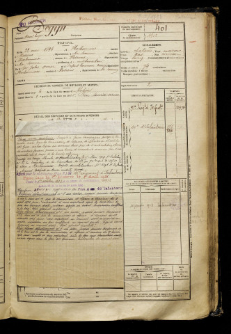 Begyn, Raoul Eugène, né le 22 mai 1896 à Harbonnières (Somme), classe 1916, matricule n° 401, Bureau de recrutement de Péronne