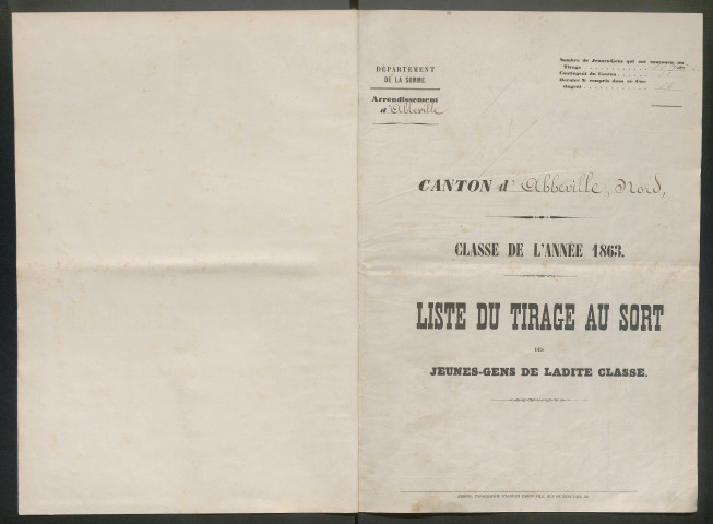 Tirage au sort (arrondissement d'Abbeville) de l'année 1863