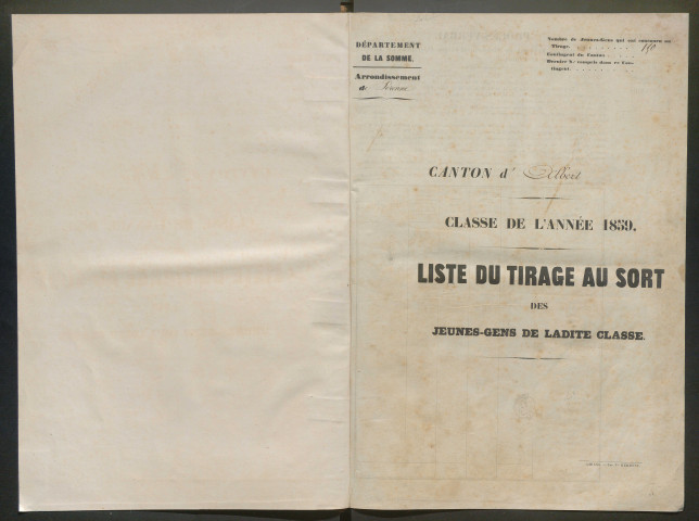 Tirage au sort (arrondissement de Péronne) de l'année 1859