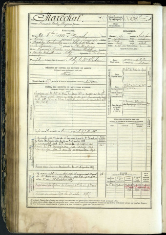 Maréchal, François Martin Benjamin, né le 24 octobre 1861 à Yvrench (Somme, France), classe 1881, matricule n° 174, Bureau de recrutement d'Abbeville