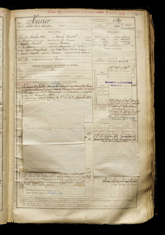 Hurier, Achille Paul Adéodat, né le 19 octobre 1881 à Mesnil-Bruntel (Somme), classe 1901, matricule n° 639, Bureau de recrutement de Péronne