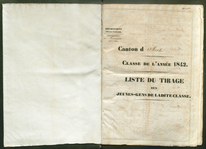 Tirage au sort (arrondissement de Péronne) de l'année 1842
