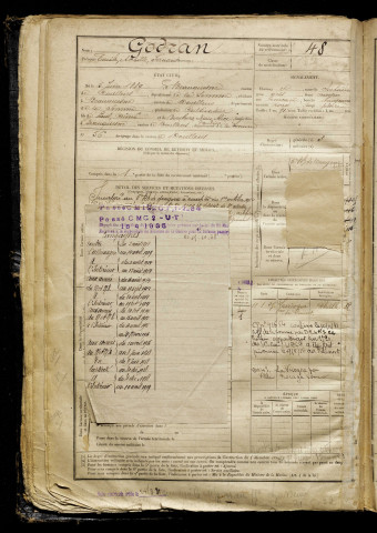 Godran, Emile Achille Fernand, né le 05 juin 1889 à Beauquesne (Somme), classe 1909, matricule n° 48, Bureau de recrutement d'Abbeville