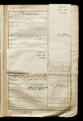 Berquin, Henri Joseph, né le 11 novembre 1901 à Avion (Pas-de-Calais), classe 1921, matricule n° 575, Bureau de recrutement d'Amiens