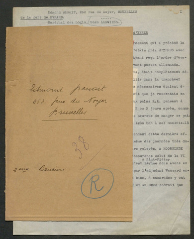 Témoignage de Bacquet, Jean et correspondance avec Jacques Péricard