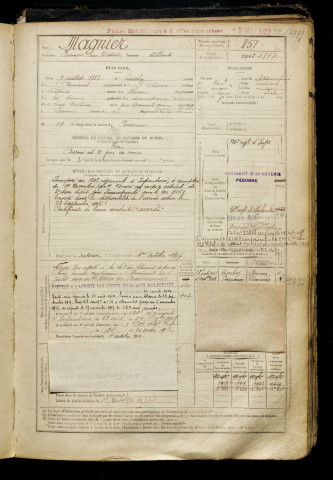 Magnier, François Jean Baptiste, né le 07 juillet 1883 à Lanchy (Aisne), classe 1903, matricule n° 851, Bureau de recrutement de Péronne