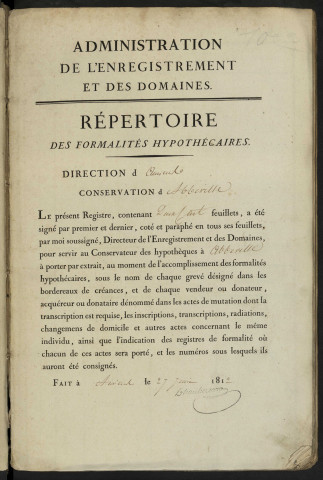 Répertoire des formalités hypothécaires, du 21/07/1813 au 14/10/1813, registre n° 010 bis (Abbeville)