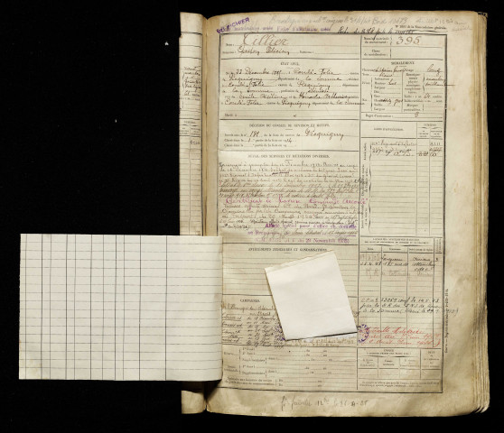 Tillier, Gaston Félicien, né le 23 décembre 1895 à Condé-Folie (Somme), classe 1915, matricule n° 395, Bureau de recrutement d'Amiens