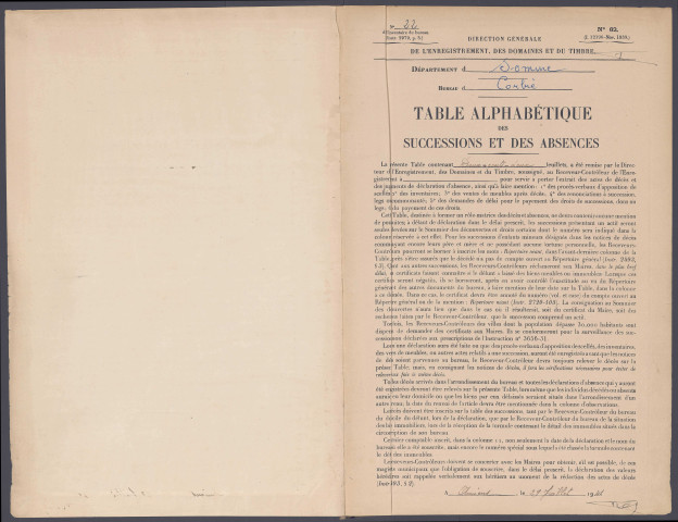 Table des successions et absences du bureau de Corbie
