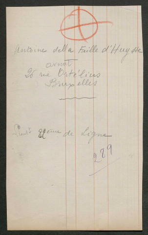 Témoignage de Della Faille d'Huysse (Baron), Antoine (Lieutenant) et correspondance avec Jacques Péricard