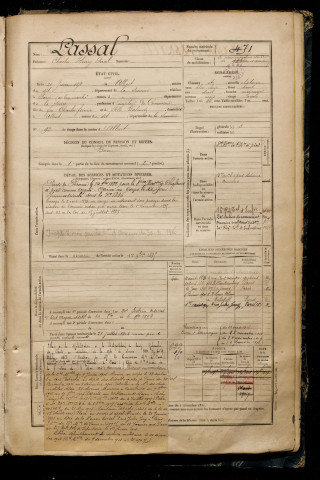 Lassal, Charles Henry Paul, né le 20 juin 1871 à Albert (Somme), classe 1891, matricule n° 471, Bureau de recrutement de Péronne