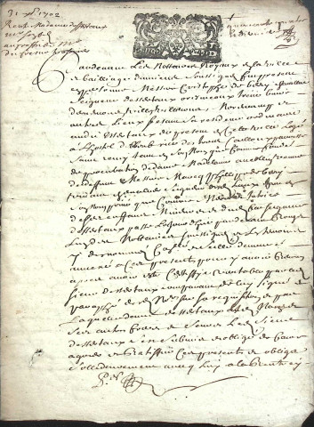 Etude de Me Nicolas Rouget à Amiens (étude n°5). Minutes de l'année 1702