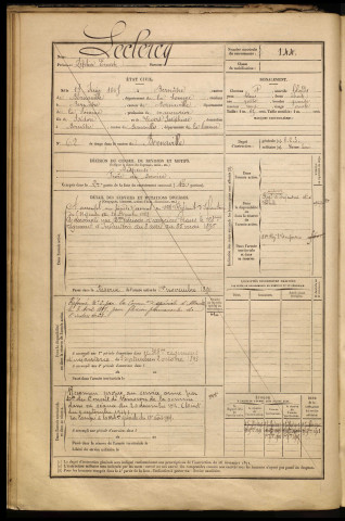 Leclercq, Zéphir Ernest, né le 17 juin 1867 à Bernâtre (Somme), classe 1887, matricule n° 144, Bureau de recrutement d'Abbeville