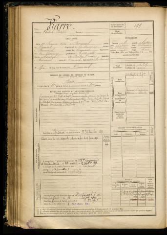 Viarre, Théodule Joseph, né le 17 février 1865 à Berneuil (Somme), classe 1885, matricule n° 199, Bureau de recrutement d'Abbeville