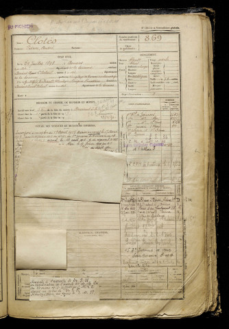 Clotès, Pierre André, né le 29 juillet 1898 à Amiens (Somme), classe 1918, matricule n° 869, Bureau de recrutement d'Amiens