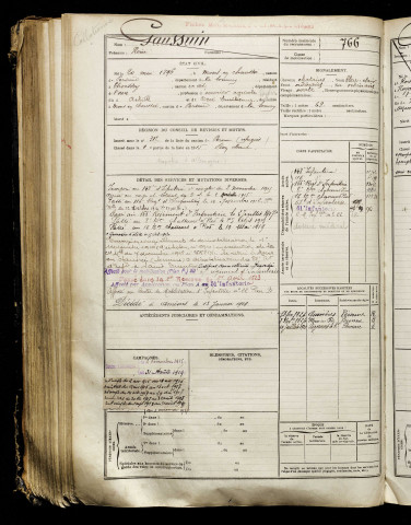 Gaussuin, René, né le 20 mai 1896 à Estrées-Mons (Somme), classe 1916, matricule n° 766, Bureau de recrutement de Péronne