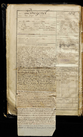 Douzenel, Pierre Georges, né le 20 octobre 1896 à Crotoy (Le) (Somme), classe 1916, matricule n° 1012, Bureau de recrutement d'Abbeville