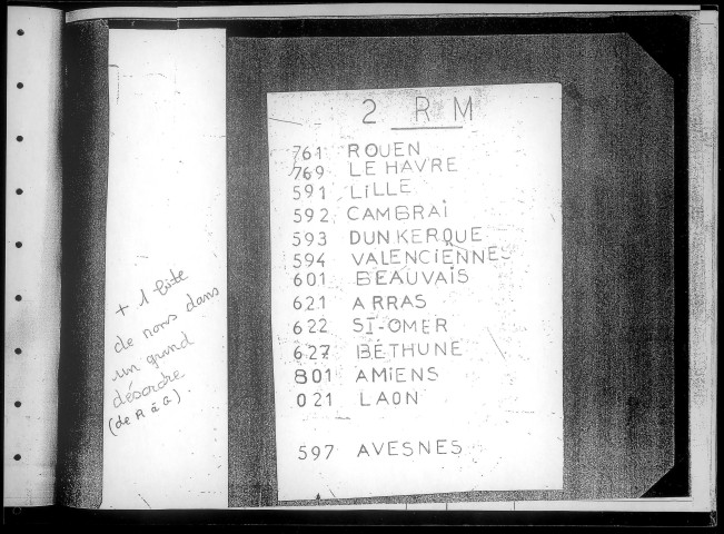 Table alphabétique du contingent 1937 - lettres A à G : bureaux de recrutement de la Deuxième Région Militaire (Départements du Nord, du Pas de Calais, de l'Aisne, de l'Oise, de la Somme, de l'Eure et de la Seine-Maritime)