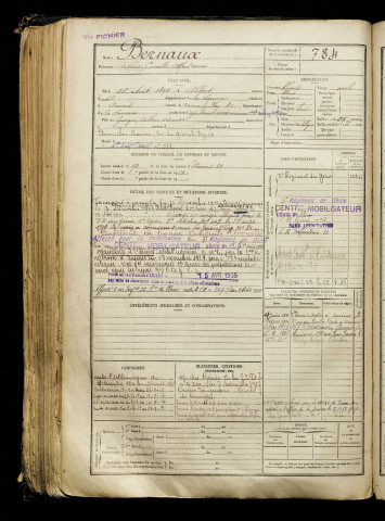 Bernaux, Arthur Camille Alfred, né le 28 août 1895 à Albert (Somme), classe 1915, matricule n° 784, Bureau de recrutement d'Amiens